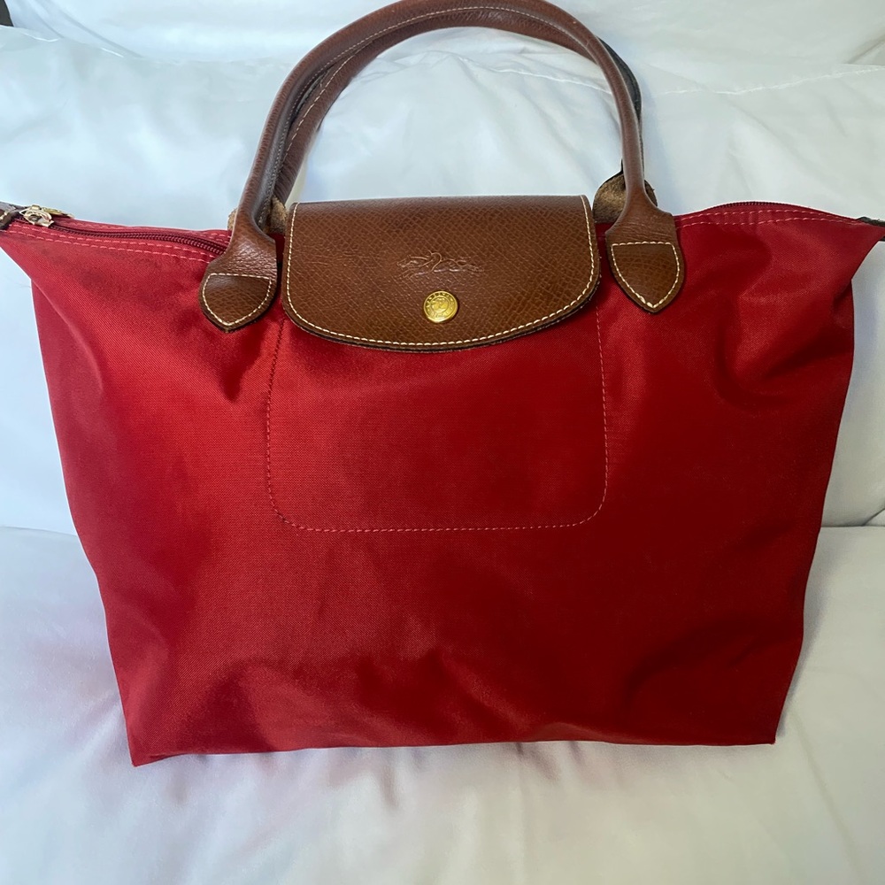 Longchamp Burgundy Long Handle Tote Bag Medium Original Le Pliage